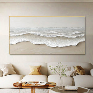 Large Contemporary Coastal Wave Canvas Wall Art Textured Ocean Seascape Painting for Modern Home Decor