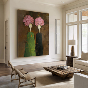 Large Contemporary Floral Oil Painting Hand Painted Canvas Wall Art for Living Room Entryway Statement Decor