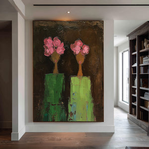 Large Contemporary Floral Portrait Oil Painting Hand Painted Canvas Wall Art for Luxury Interior Decor