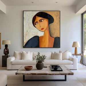 Large Contemporary Modernist Woman Portrait Canvas Wall Art Luxury Figurative Art for Home & Gallery Decor