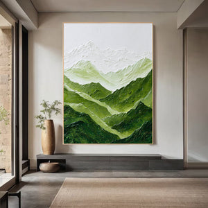 Large Contemporary Mountain Landscape Canvas Wall Art Modern Green Nature Painting