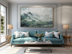 Large Contemporary Mountain Oil Painting Green Landscape Canvas Wall Art for Modern Home Decor