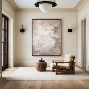 Large Contemporary Neutral Abstract Canvas Wall Art Minimalist Beige Painting for Interior Decor