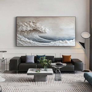 Large Contemporary Ocean Wave Canvas Wall Art Neutral Coastal Painting for Interior Decor