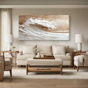 Large Contemporary Relief Wave Textured Canvas Wall Art Light Luxury Ocean Art for Home & Gallery Decor