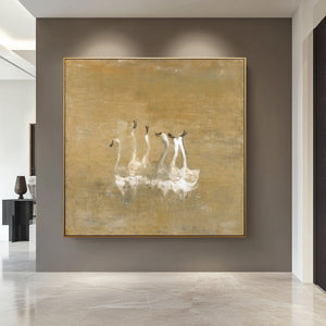 Large Contemporary Swan Oil Painting Hand Painted Canvas Animal Wall Art for Modern Interior Decor