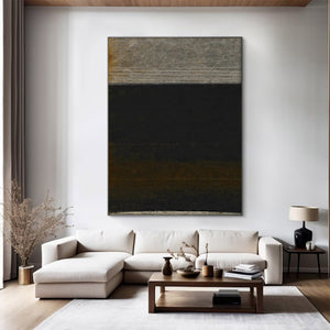 Large Dark Abstract Painting – Modern Hand Painted Black and Gold Tone Art for Stylish Interior Design