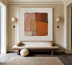 Large Earth Tone Abstract Block Canvas Wall Art Textured Modern Painting for Neutral Interior Decor