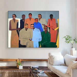 Large Expressionist Diverse Group Figurative Oil Painting Bold Multicolor Canvas Art for Home & Office Decor