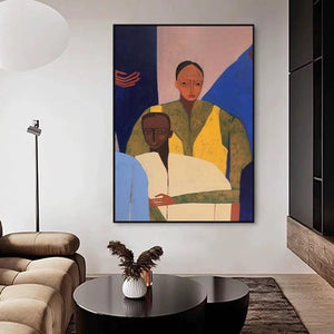 Large Expressionist Intimate Embrace Figurative Oil Painting Bold Colorful Canvas Art for Home & Office Decor