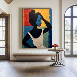 Large Geometric Oil Painting - Abstract Portrait Art on Canvas Hand Painted for Contemporary Interior