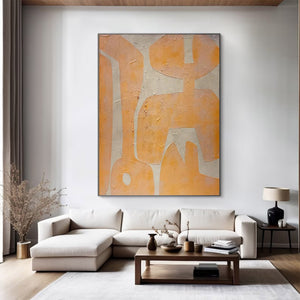 Large Geometric Oil Painting - Modern Orange Abstract Canvas Art Hand Painted for Living Room Decor