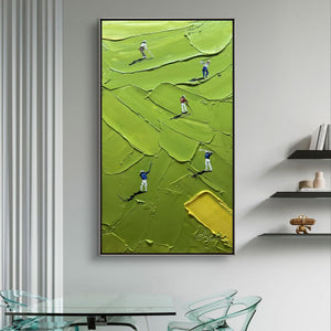 Large Golfers Textured Green Golf Course Hand-Painted Oil Painting Sport Canvas Wall Art for Living Room & Office Decor