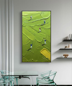 Large Golfers Textured Green Golf Course Hand-Painted Oil Painting Sport Canvas Wall Art for Living Room & Office Decor