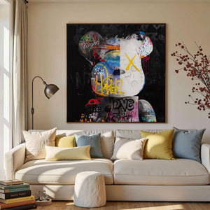 Large Graffiti Bearbrick Canvas Wall Art Modern Pop Art Street Style Painting for Bedroom Decor