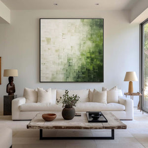 Large Green Abstract Geometric Canvas Wall Art Textured Modern Painting for Living Room Decor