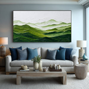 Large Green Mountain Landscape Canvas Wall Art Panoramic Nature Painting for Living Room Decor