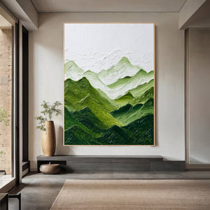 Large Green Mountain Landscape Canvas Wall Art Textured Nature Painting for Living Room Decor