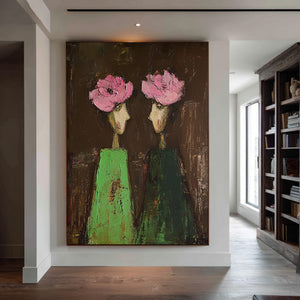 Large Luxury Floral Portrait Oil Painting Hand Painted Canvas Wall Art for Upscale Home Decor