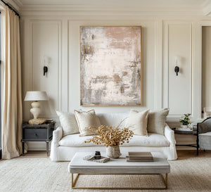 Large Luxury Neutral Abstract Canvas Wall Art Textured Modern Painting for Elegant Living Room Decor
