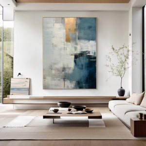 Large Minimalist Abstract Canvas Wall Art | Creative Blue and White Painting for Office or Study