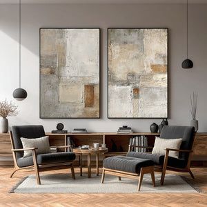 Large Minimalist Neutral Abstract Duo Canvas Wall Art Textured Oil Painting for Entryway & Study Decor
