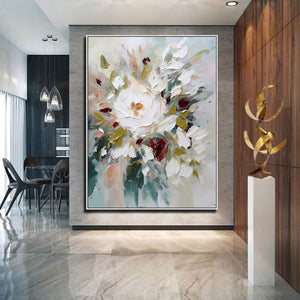 Large Minimalist Abstract Painting – Modern Colorful Flower Canvas Art Hand Painted for Living Room Decor