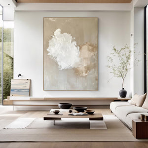 Large Minimalist Abstract White Canvas Wall Art Textured Neutral Painting for Living Room Decor
