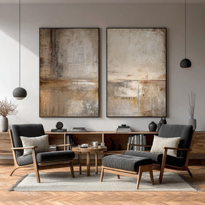 Large Set of 2 Neutral Abstract Textured Canvas Wall Art Wabi-Sabi Canvas Art for Living Room Decor