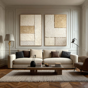Large Minimalist Textured Block Canvas Wall Art (Set of 2) Textured Painting for Entryway & Study Decor