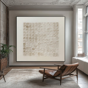 Large Minimalist Textured Block Grid Canvas Wall Art Textured Abstract Art for Entryway & Bedroom Decor