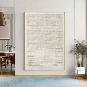 Large Minimalist Textured Dot Grid Canvas Wall Art Textured Painting for Dining Room & Hallway Decor