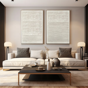 Large Minimalist Textured Linear & Dot Canvas Wall Art (Set of 2) Textured Painting for Entryway & Study Decor