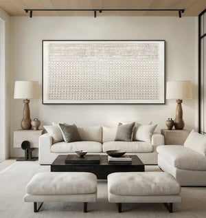 Large Minimalist Textured Wave & Square Canvas Wall Art Textured Painting for Entryway & Bedroom Decor