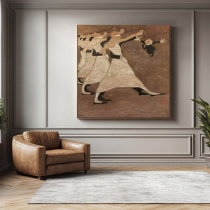 Large Minimalist Whimsical Dance Scene Canvas Wall Art Textured Oil Painting for Entryway & Living Room Decor