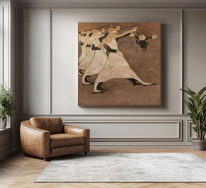 Large Minimalist Whimsical Dance Scene Canvas Wall Art Textured Oil Painting for Entryway & Living Room Decor