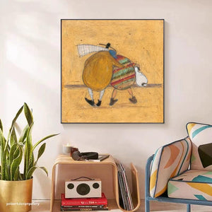 Large Minimalist Whimsical Figures & Pet Canvas Wall Art Textured Oil Painting for Bedroom & Entryway Decor