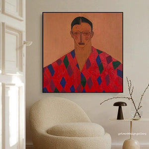 Large Modern Abstract Geometric Portrait Canvas Wall Art Textured Oil Painting for Bedroom & Entryway Decor