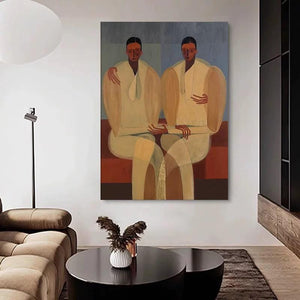 Large Modern Abstract Intimate Twin Figures Canvas Wall Art Textured Oil Painting for Bedroom & Entryway Decor