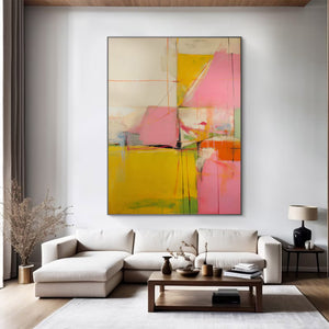 Large Modern Abstract Painting – Colorful Geometric Wall Decor Hand Painted for Stylish Gallery Wall