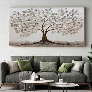 Large Modern Botanical Tree Canvas Wall Art Neutral Nature Painting for Contemporary Home Decor