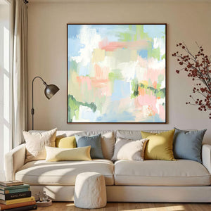 Large Modern Colorful Abstract Canvas Wall Art Pastel Painting for Contemporary Home Decor