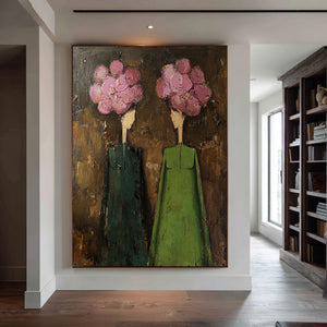 Large Modern Floral Oil Painting Textured Canvas Wall Art for Living Room and Foyer Statement Decor