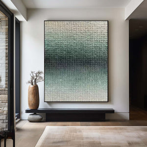 Large Modern Geometric Abstract Canvas Wall Art Textured Green Painting for Interior Decor