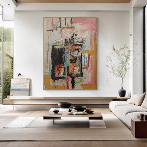 Large Modern Graffiti Canvas Wall Art | Vibrant Multi-color Abstract Painting for Bedroom Decor