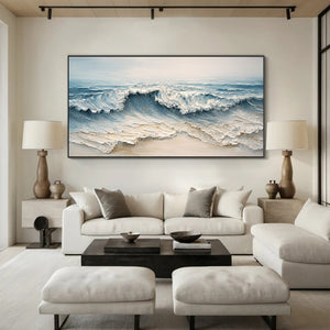 Large Modern Textured Coastal Surf Textured Oil Painting Light Luxury Canvas Art for Home & Office Decor