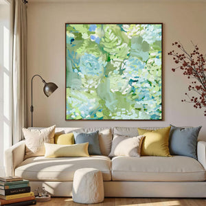 Large Modern Textured Green Flower Canvas Wall Art Creative Botanical Painting for Interior Decor