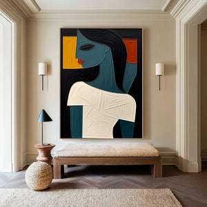 Large Modern Woman Portrait Painting Abstract Figurative Canvas Wall Art for Contemporary Home Decor