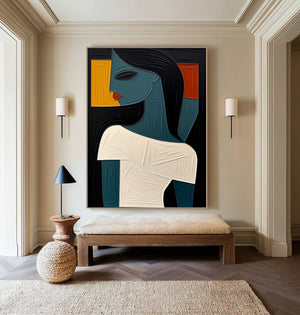Large Modern Woman Portrait Painting Abstract Figurative Canvas Wall Art for Contemporary Home Decor