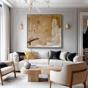 Large Neutral Abstract Oil Painting Modern Beige Canvas Wall Art for Living Room Decor